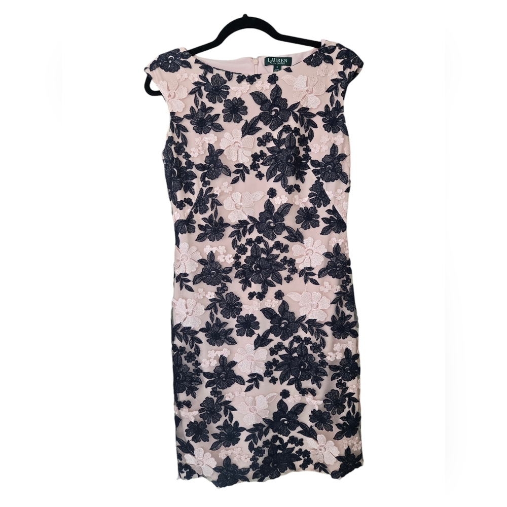 LAUREN RALPH LAUREN Bria Embellished Mesh Cithya Cap Sleeve Cocktail Dress Sz 6